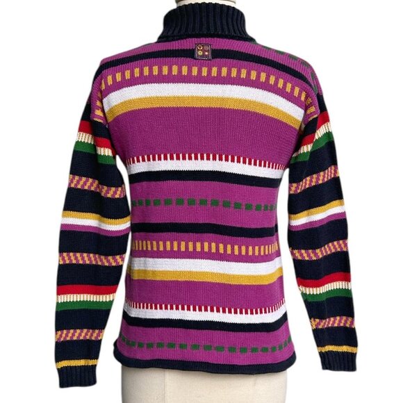 90s vintage striped turtleneck sweater sunflower embroidery quirky  retro Mexx. - Picture 5 of 8